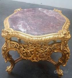 Tavolo Barocco Foglia Oro con Piano in Marmo Rosso