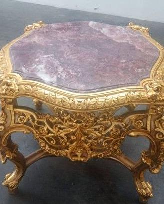 Tavolo Barocco Foglia Oro con Piano in Marmo Rosso