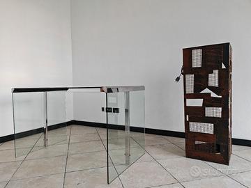 Arredo scrivania tavolo cristallo e lampada 