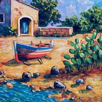 Quadro di paesaggio marino olio su tela firmato