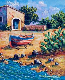 Quadro di paesaggio marino olio su tela firmato