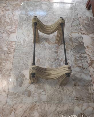 Tavolino salotto cristallo mol/pietra/ferro batt.