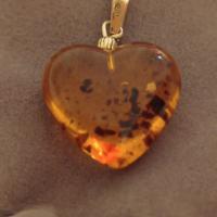Ciondolo cuore ambra e argento, vintage 