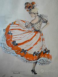 Litografia colorata e numerata Janicotte Cancan