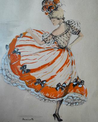 Litografia colorata e numerata Janicotte Cancan