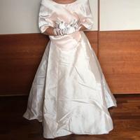 Abito sposa raso di seta rosato con stola Aimé