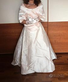 Abito sposa raso di seta rosato con stola Aimé