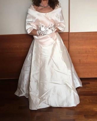 Abito sposa raso di seta rosato con stola Aimé