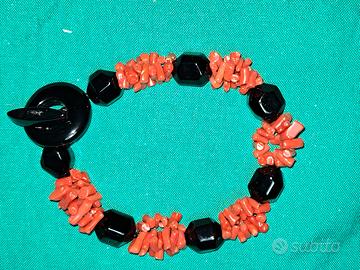 bracciale corallo e onice nero