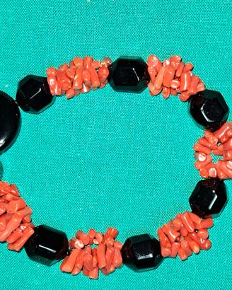 bracciale corallo e onice nero