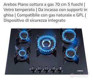 piano cottura a gas 5 fuochi