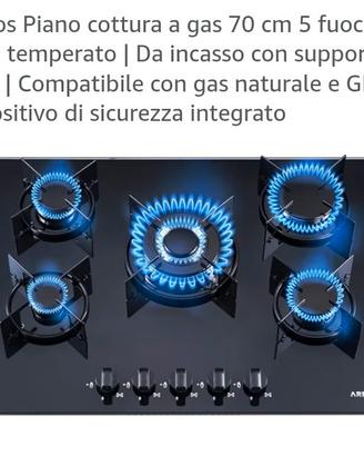 piano cottura a gas 5 fuochi
