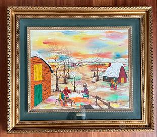 Dipinto paesaggio Naif su tela Autore Renato Sarti