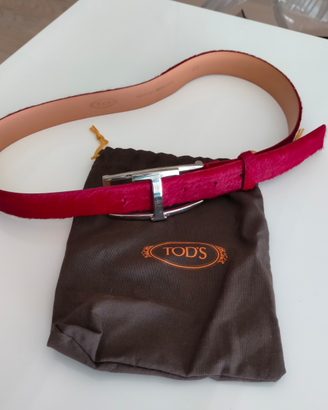 Cintura Tod's in pelle colore rosso effetto cavall