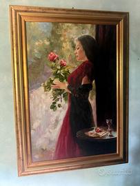 Quadro con soggetto femminile e cornice dorata