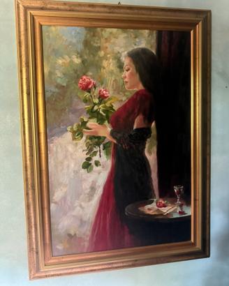 Quadro con soggetto femminile e cornice dorata