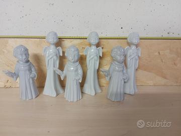 Set 6 Statuette Angeli in Porcellana Bianca Vintag