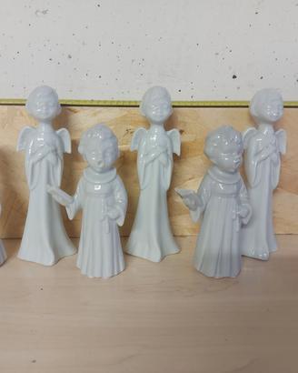 Set 6 Statuette Angeli in Porcellana Bianca Vintag