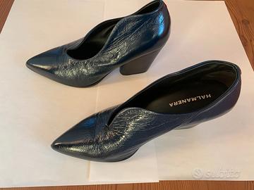 Halmanera décolleté donna 37 pelle blu tacco nuove