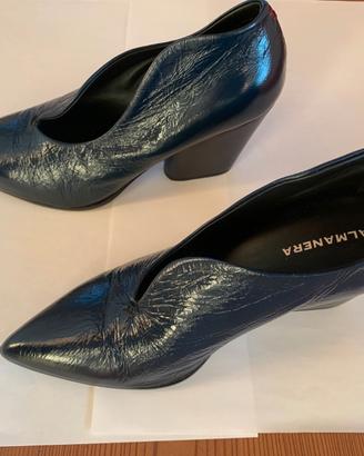 Halmanera décolleté donna 37 pelle blu tacco nuove