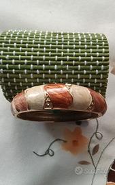 bracciale rigido marrone e panna 