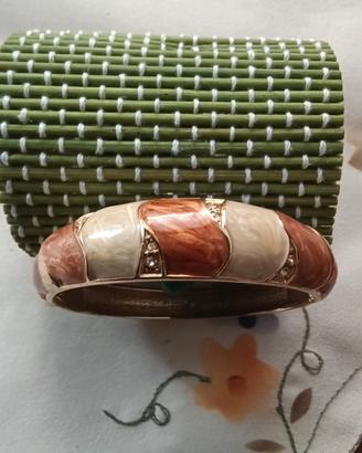 bracciale rigido marrone e panna 