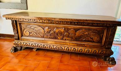 Cassa panca intagliato 128x 43x47