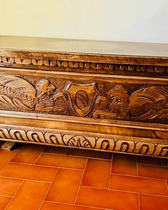 Cassa panca intagliato 128x 43x47