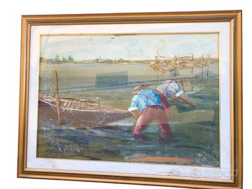 Quadro olio su tela Pietro Sabbatini Pescatori