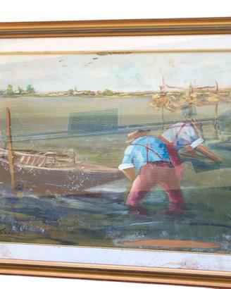 Quadro olio su tela Pietro Sabbatini Pescatori