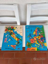 2 puzzle legno: Italia / Europa