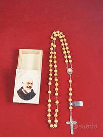 Rosario Padre Pio in VERO LEGNO DI PINO + Scatola