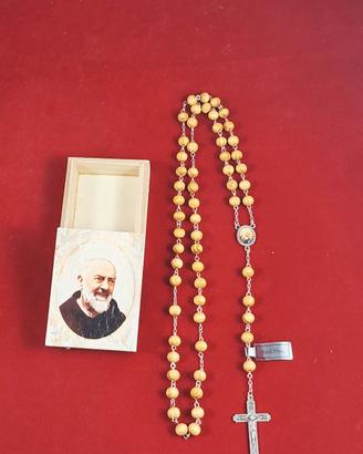 Rosario Padre Pio in VERO LEGNO DI PINO + Scatola