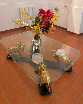 Tavolo in cristallo e ottone