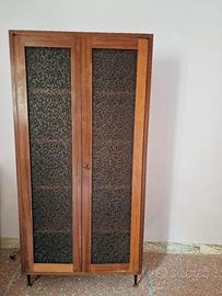 Libreria 2 ante in legno e vetro decorato metà'900