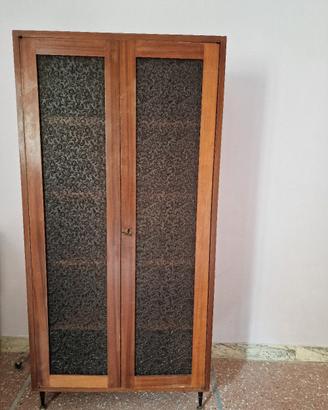 Libreria 2 ante in legno e vetro decorato metà'900