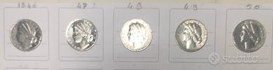 Lotto 5 monete 1 Lira "Arancia" (1946-1950). 