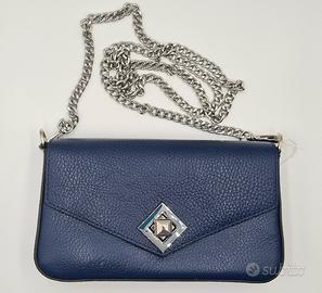 Borsa blu in vera pelle stampa saffiano