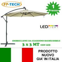 Ombrellone da giardino 3x3 decentrato con 24 led