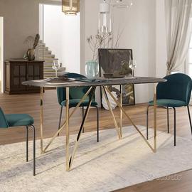 Tavolo 160x90 top in vetro effetto marmo