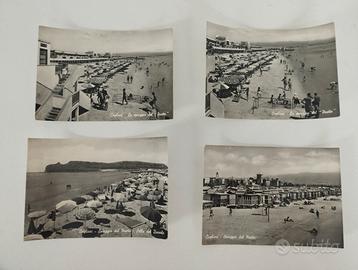  4 cartoline anni 50 Poetto coi casotti Cagliari 