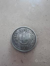 5 franchi svizzeri anno 1933