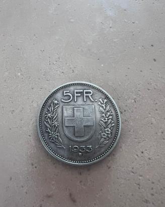 5 franchi svizzeri anno 1933