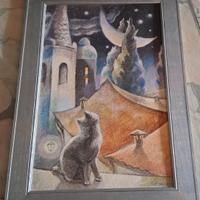 quadro pittrice Svitlana Itsenko "gatto e luna" 
