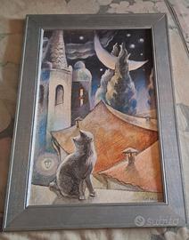 quadro pittrice Svitlana Itsenko "gatto e luna" 
