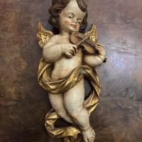 Putto Musicante in Legno Intagliato - Val Gardena