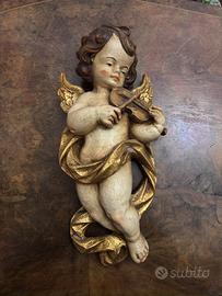 Putto Musicante in Legno Intagliato - Val Gardena