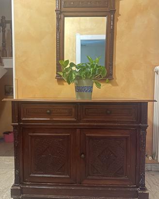 Mobiletto vintage intarsiato con specchiera – Anni