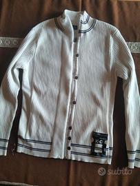 Cardigan maglia ragazzo tg L bianca - cerniera -