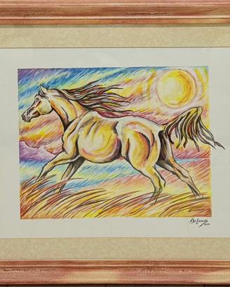 Tempera  soggetto cavallo con cornice